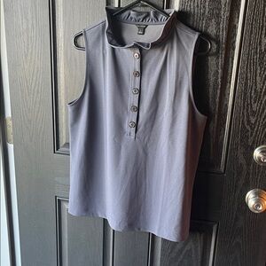 Ann Taylor Sleeveless ruffle Neck Tank in Slate